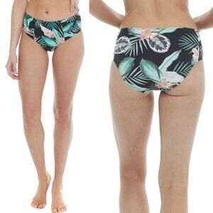NWT Skye Alessia Hi Waist Ruched Bikini Bottom Black Kaleah Print Size Small NEW